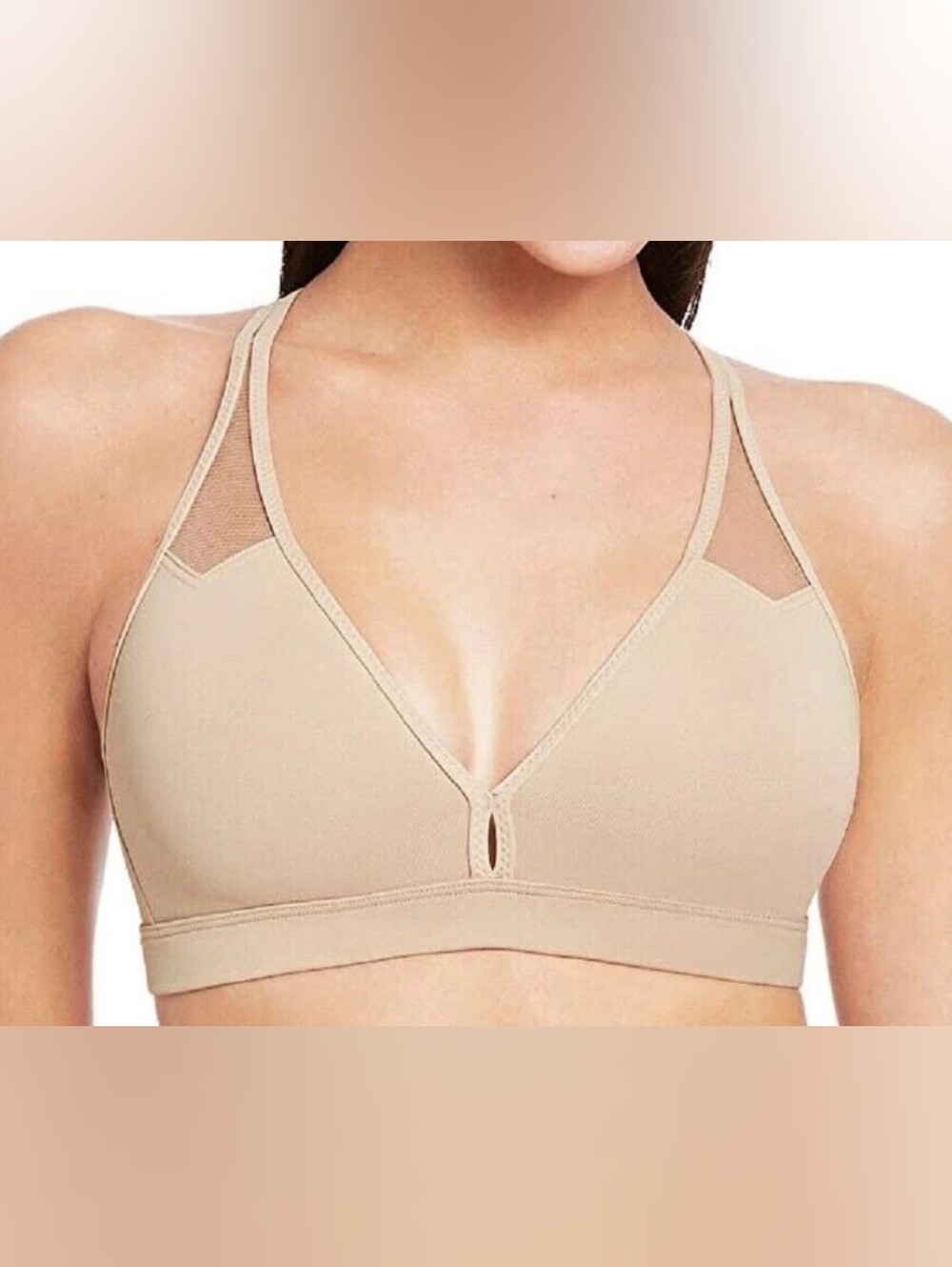 Wacoal Tan Beige Light Support V-Neck Wireless Bra Sz 36 52215  Pre-owned